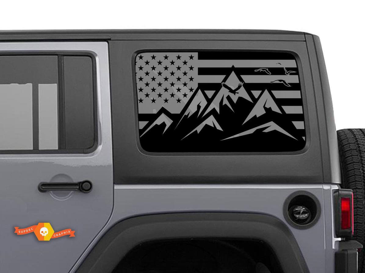 Autocollant Vinyle Pare-brise Drapeau USA Montagnes Pour Jeep Toyota Dodge Camions