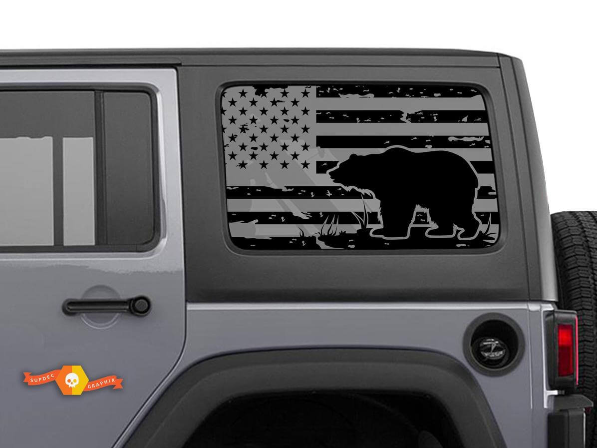 Paire d'autocollants drapeau des États-Unis pour vitre latérale arrière de Jeep Wrangler Hardtop