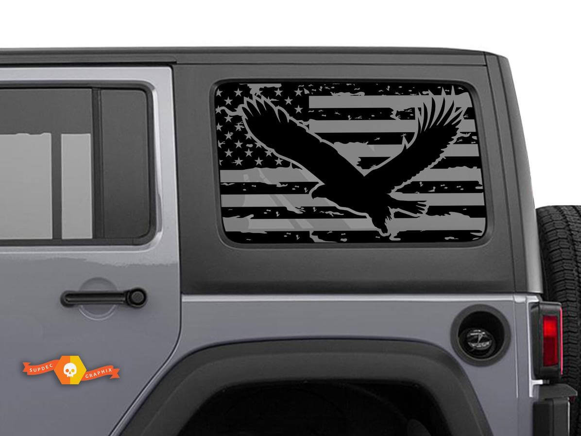 Autocollants en vinyle pour fenêtre latérale arrière avec drapeau américain et aigle, lot de deux pour Jeep Wrangler Hardtop