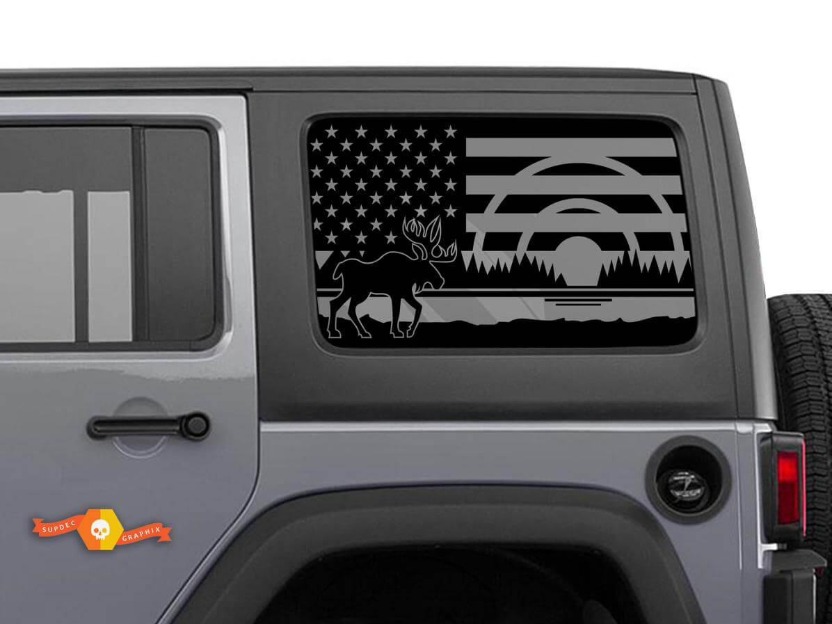 Drapeau USA Orignal Forêt Autocollant Vinyle Latéral de Vitre Paire pour Jeep Wrangler Hardtop