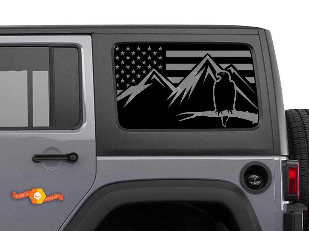 Autocollant paire Drapeau USA Aigle Montagnes pour vitre latérale Jeep Wrangler Hardtop
