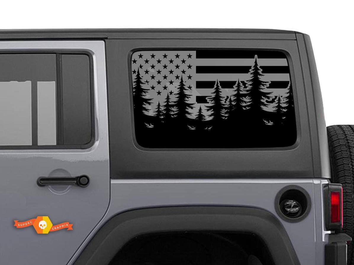 Paire de décalcomanies en vinyle pour fenêtre arrière latérale Forest drapeau USA pour Jeep Wrangler Hardtop