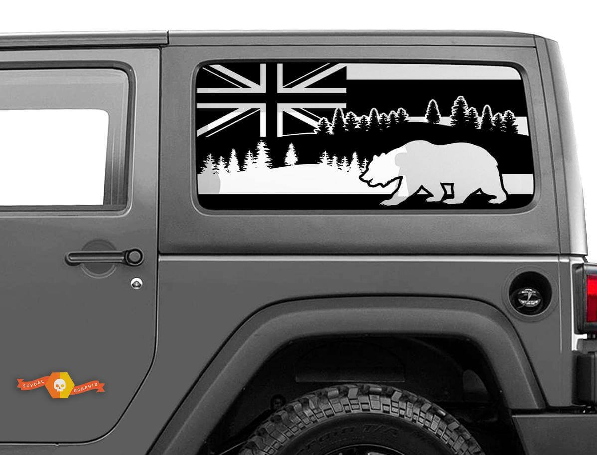 Autocollant en vinyle drapeau d'Hawaï et ours pour vitre latérale Jeep Wrangler 2007-2019