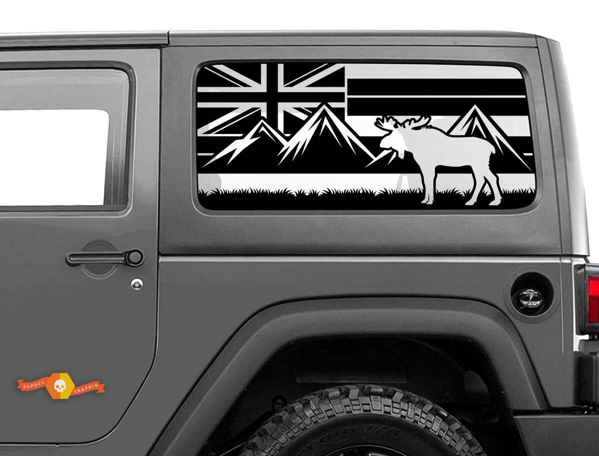 Autocollant Dépoli Drapeau Hawaï Cerf Montagnes Pare-brise Pour Jeep Wrangler Rubicon Hardtop JKU JLU 2007-2019 ou Tacoma 4Runner Tundra Charger Challenger