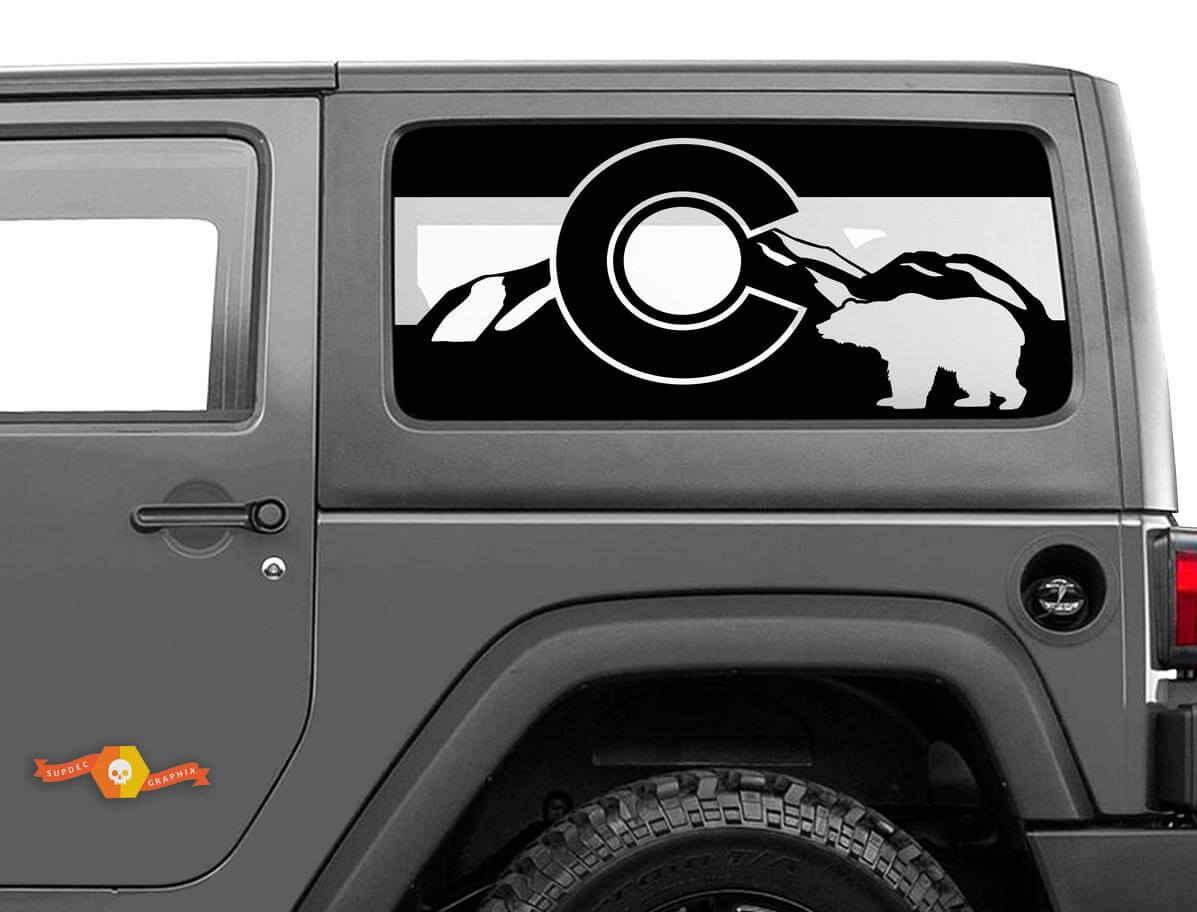 Autocollant Décalque Pare-brise Montagnes Tenue du Drapeau du Colorado pour Jeep Wrangler Rubicon Hardtop JKU JLU 2007-2019 ou Tacoma 4Runner Tundra Charger Challenger