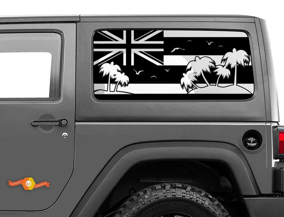 Autocollant Vinyle Decalque Drapeau Hawaii Palmiers Fenêtre Latérale pour Jeep Wrangler 2007-2019