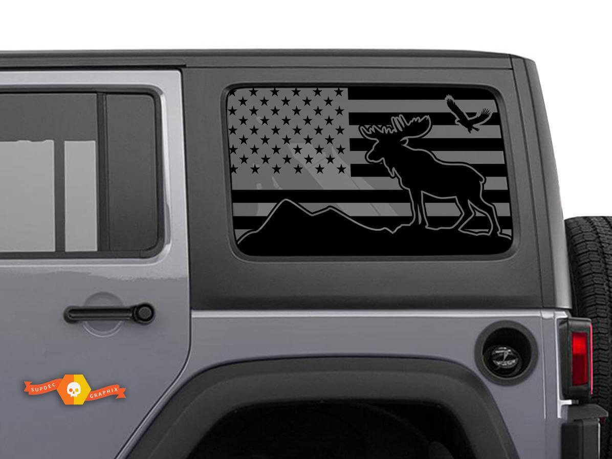 Autocollant vinyle drapeau USA avec orignal pour vitre latérale Jeep Wrangler Hardtop
