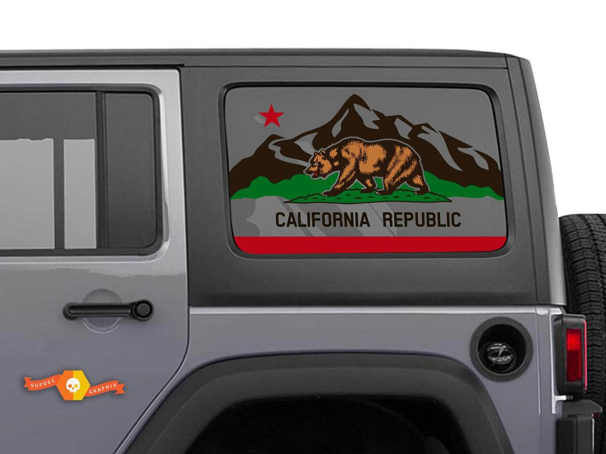 Autocollant Pare-brise Ours de Montagne Californie République pour Jeep Wrangler Rubicon Hardtop JKU JLU 2007-2019 ou Tacoma 4Runner Tundra Charger Challenger