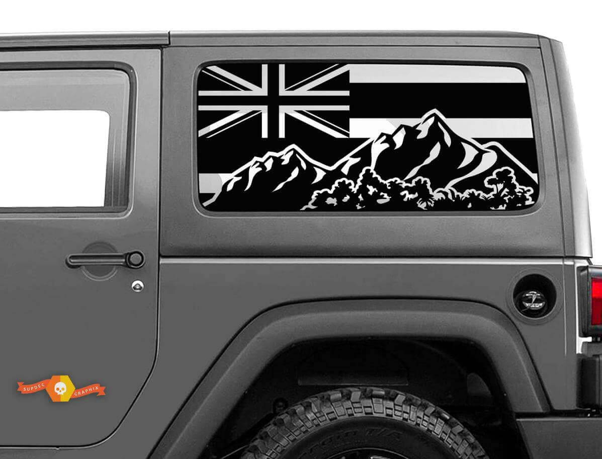 Autocollant en vinyle drapeau de Hawaii montagnes pour vitre latérale Jeep Wrangler 2007-2020