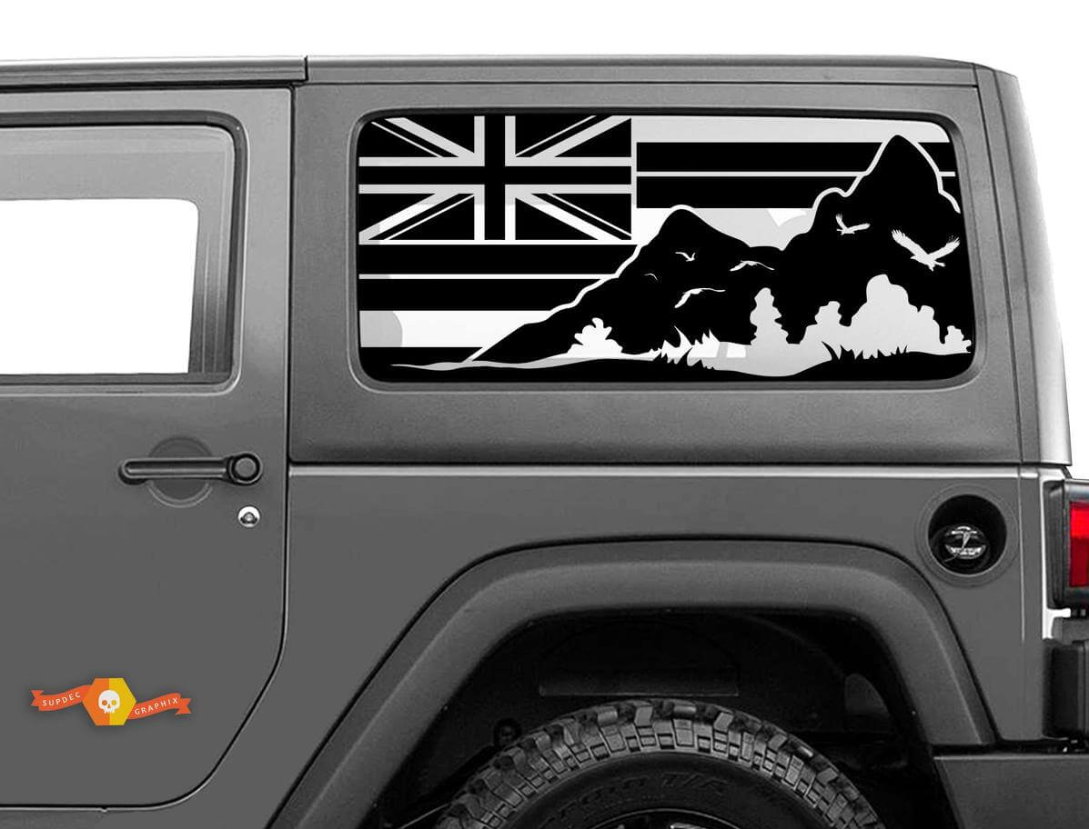 Autocollant Drapeau Hawaii Montagnes Pare-brise Pour Jeep Wrangler Rubicon Hardtop JKU JLU 2007-2019 ou Tacoma 4Runner Tundra Charger Challenger
