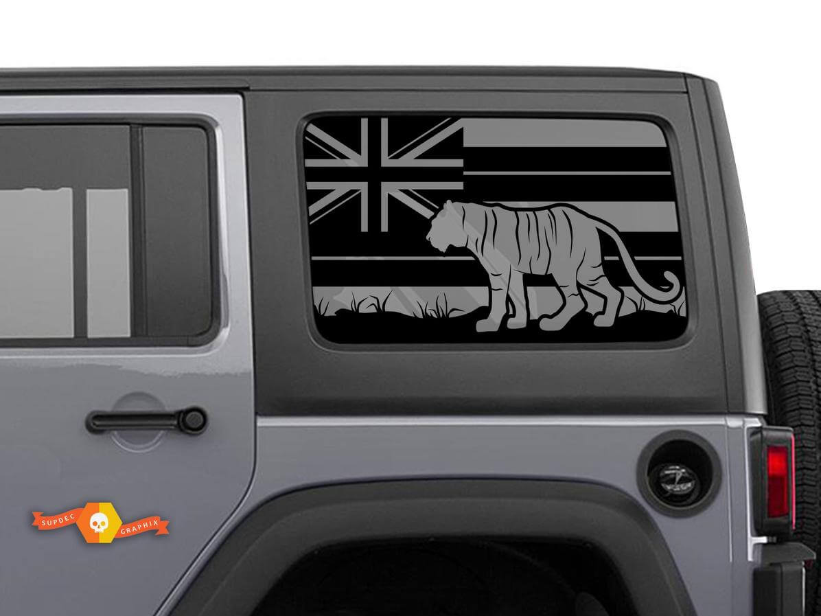 Autocollant Drapeau Tigre Hawaïen Pour Pare-brise Jeep Wrangler Rubicon Hardtop JKU JLU 2007-2019 ou Tacoma 4Runner Tundra Charger Challenger
