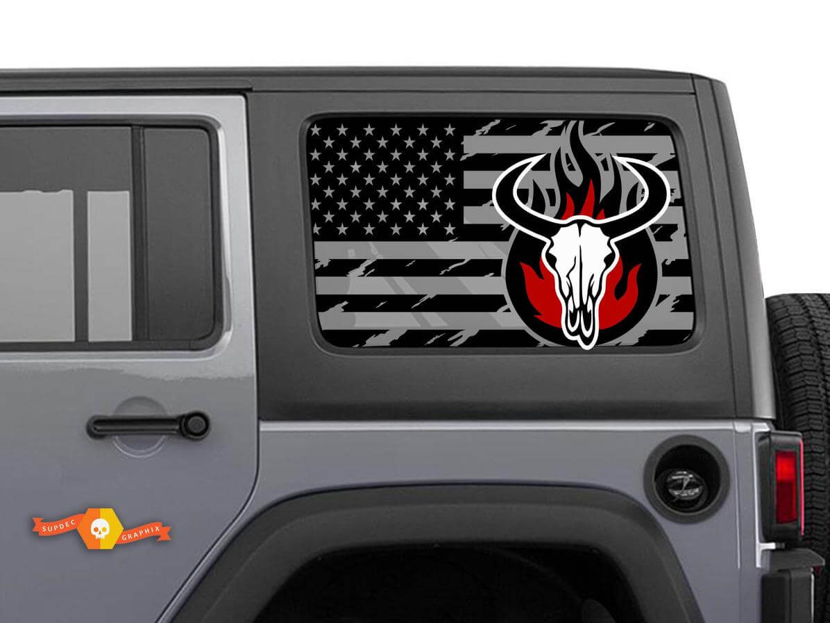 Autocollant Décalque Pare-brise Crâne Drapeau USA Endommagé Hardtop Pour Jeep Wrangler Rubicon JKU JLU 2007-2019 ou Tacoma 4Runner Tundra Charger Challenger