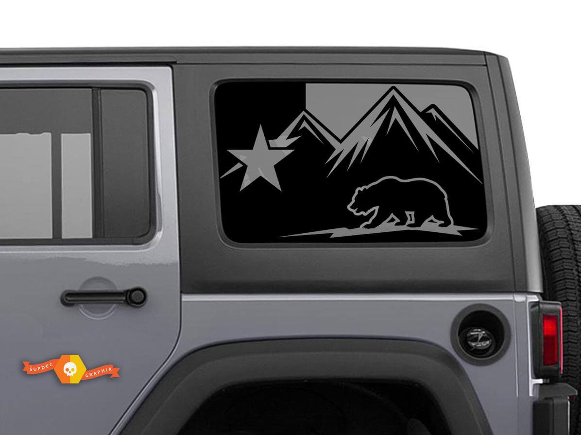 Autocollant Pare-brise Hardtop Drapeau Texas Ours Montagnes pour Jeep Wrangler Rubicon JKU JLU 2007-2019 ou Tacoma 4Runner Tundra Charger Challenger