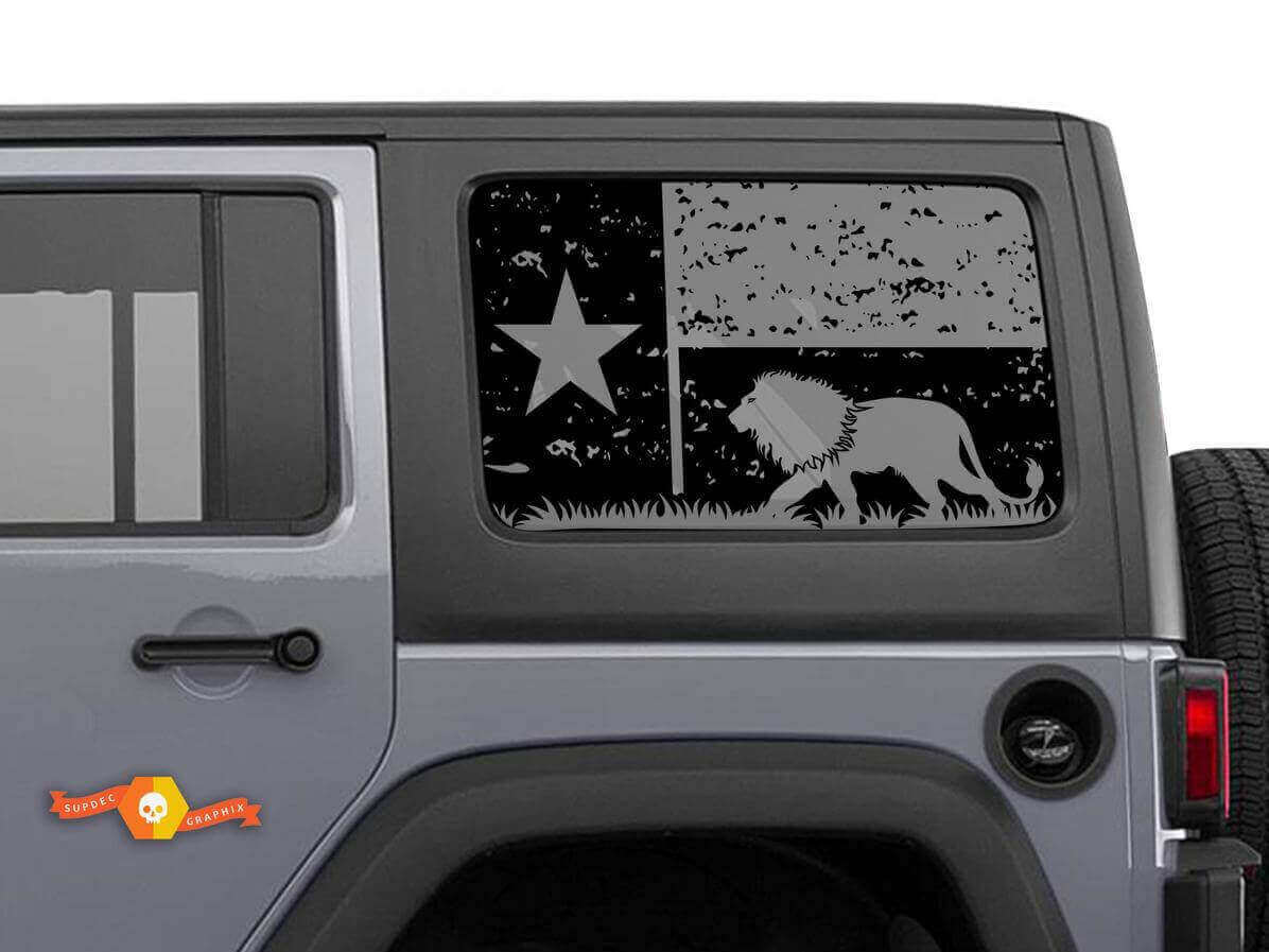 Autocollant en vinyle déchiré du drapeau du Texas avec lion pour vitre latérale Jeep Wrangler 2007-2019