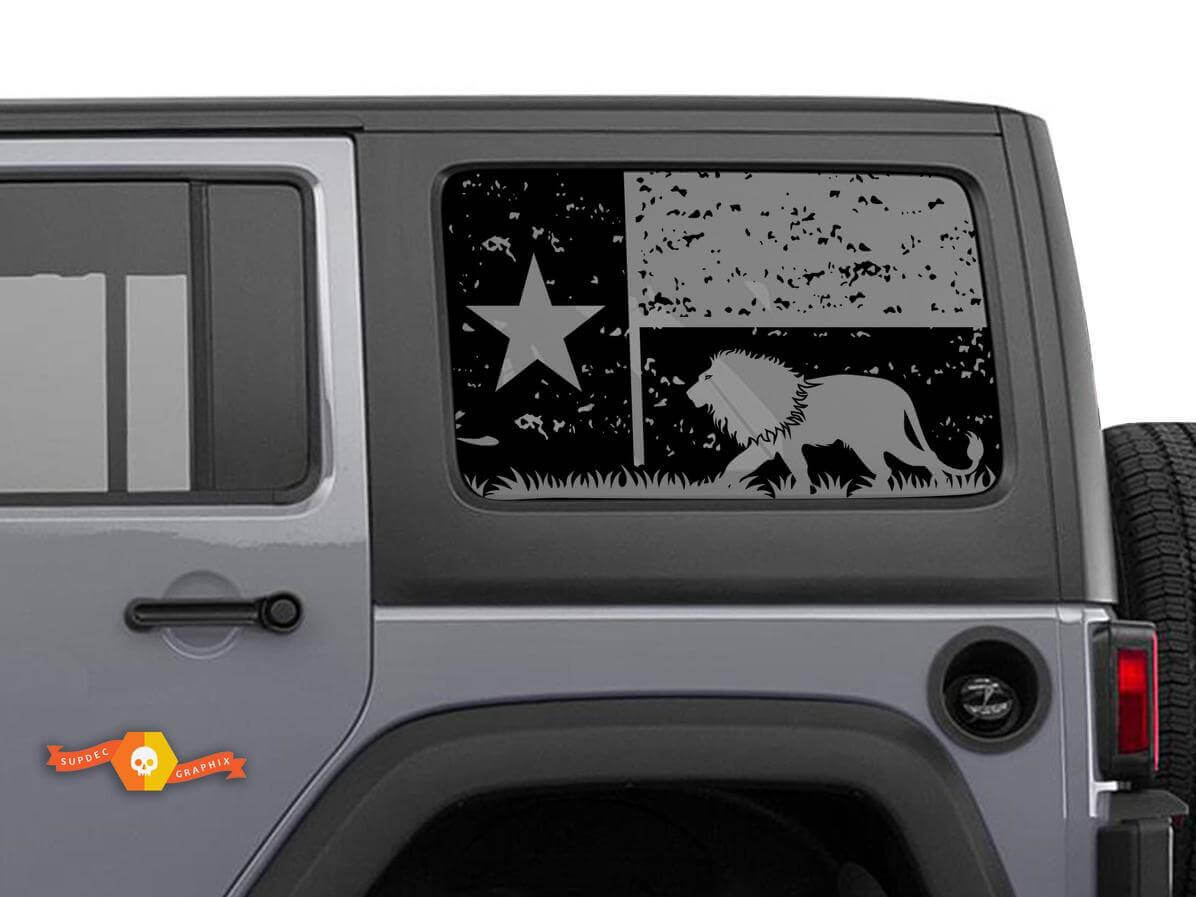 Autocollant pare-brise détruit Hardtop Drapeau du Texas Lion Montagnes pour Jeep Wrangler Rubicon JKU JLU 2007-2019 ou Tacoma 4Runner Tundra Charger Challenger