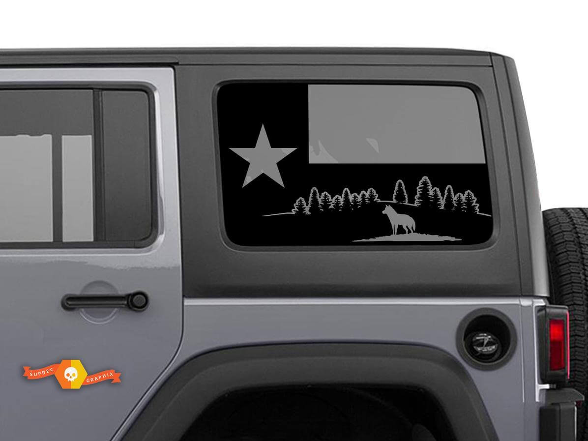 Autocollant Pare-brise Drapeau du Texas Loup Forest Montagnes Pour Jeep Wrangler Rubicon Hardtop JKU JLU 2007-2019 ou Tacoma 4Runner Tundra Charger Challenger