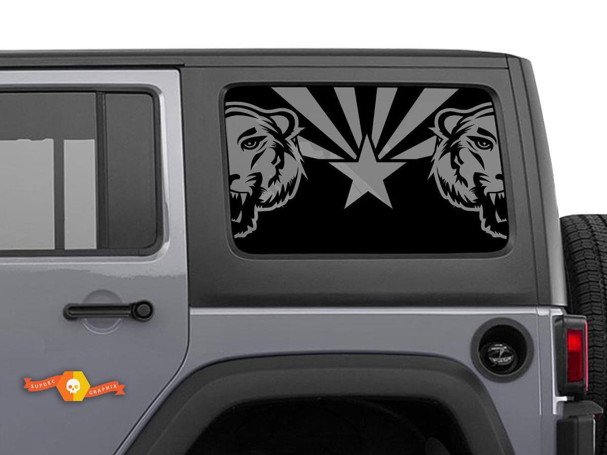 Drapeau de l'Arizona avec autocollants de fenêtre latérale de tigre pour Jeep Wrangler Rubicon Hardtop
