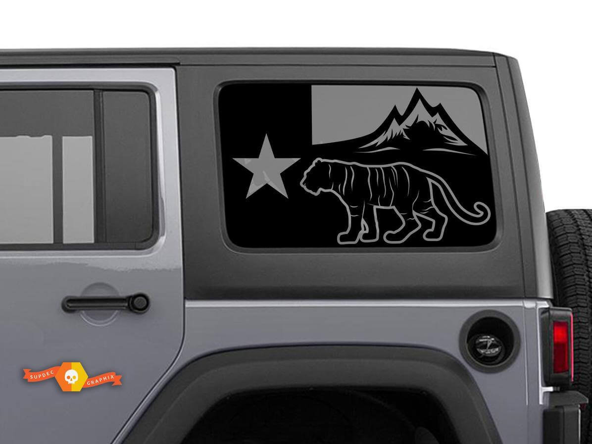 Autocollant en vinyle sticker drapeau du Texas avec tigre pour fenêtre latérale Jeep Wrangler 2007-2019