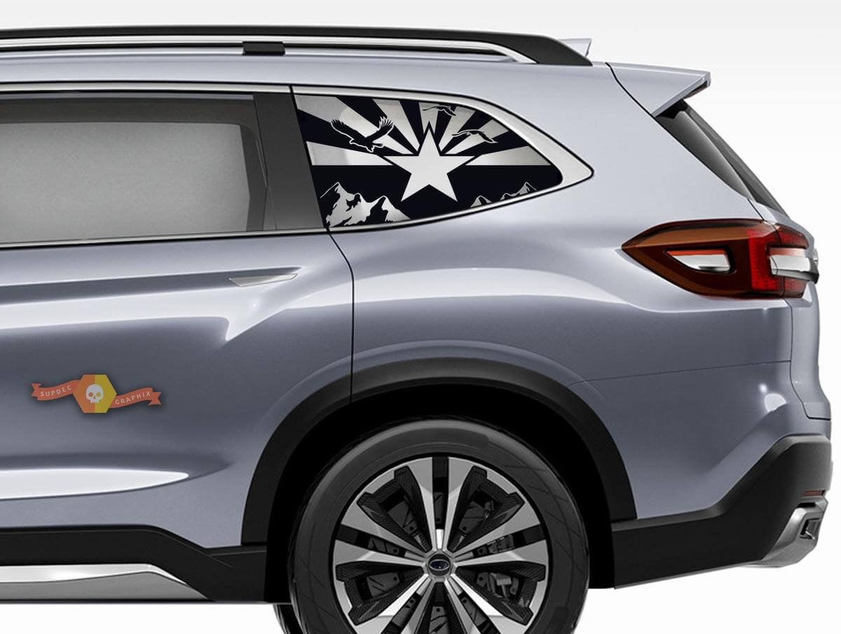 Suba Ascent Forester Hardtop USA Flag Mountains Flag Arizona Autocollant de pare-brise JKU JLU 2007-2019 ou Tacoma 4Runner Tundra Dodge Challenger Charger Wrangler Rubicon - 104
