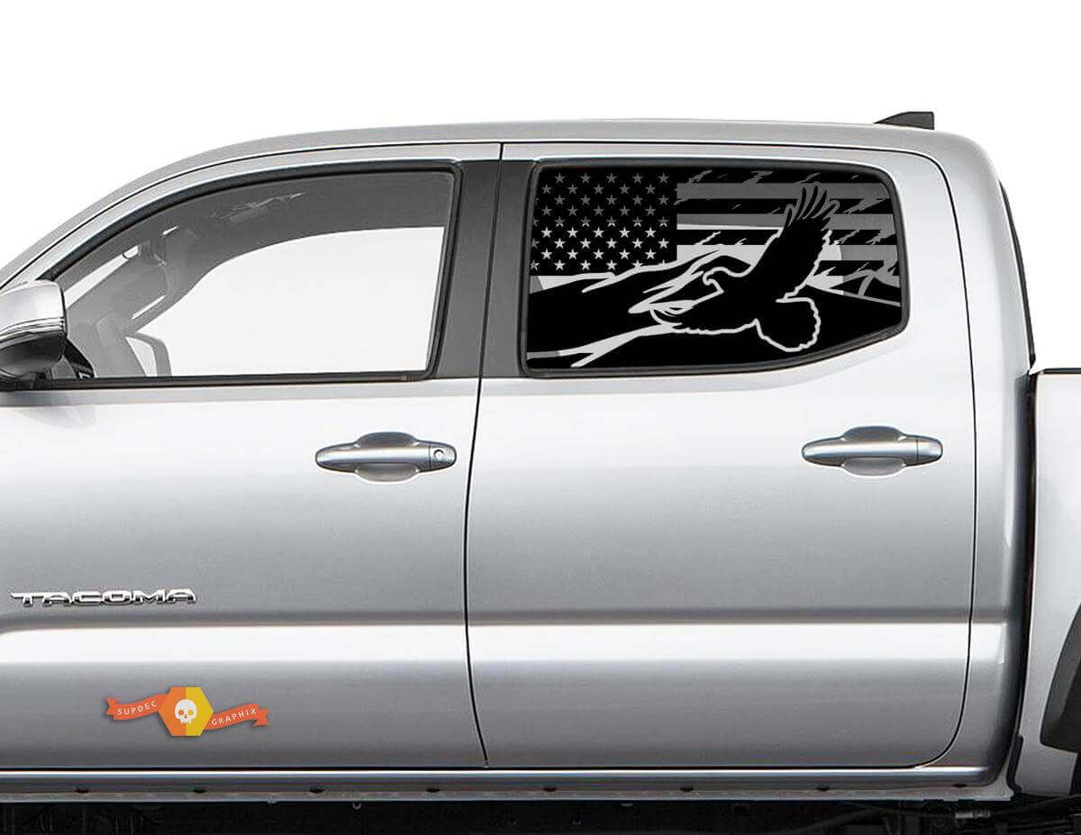 Kit d’autocollants en vinyle pour fenêtre latérale arrière avec drapeau USA, aigle de montagne pour Toyota Tacoma