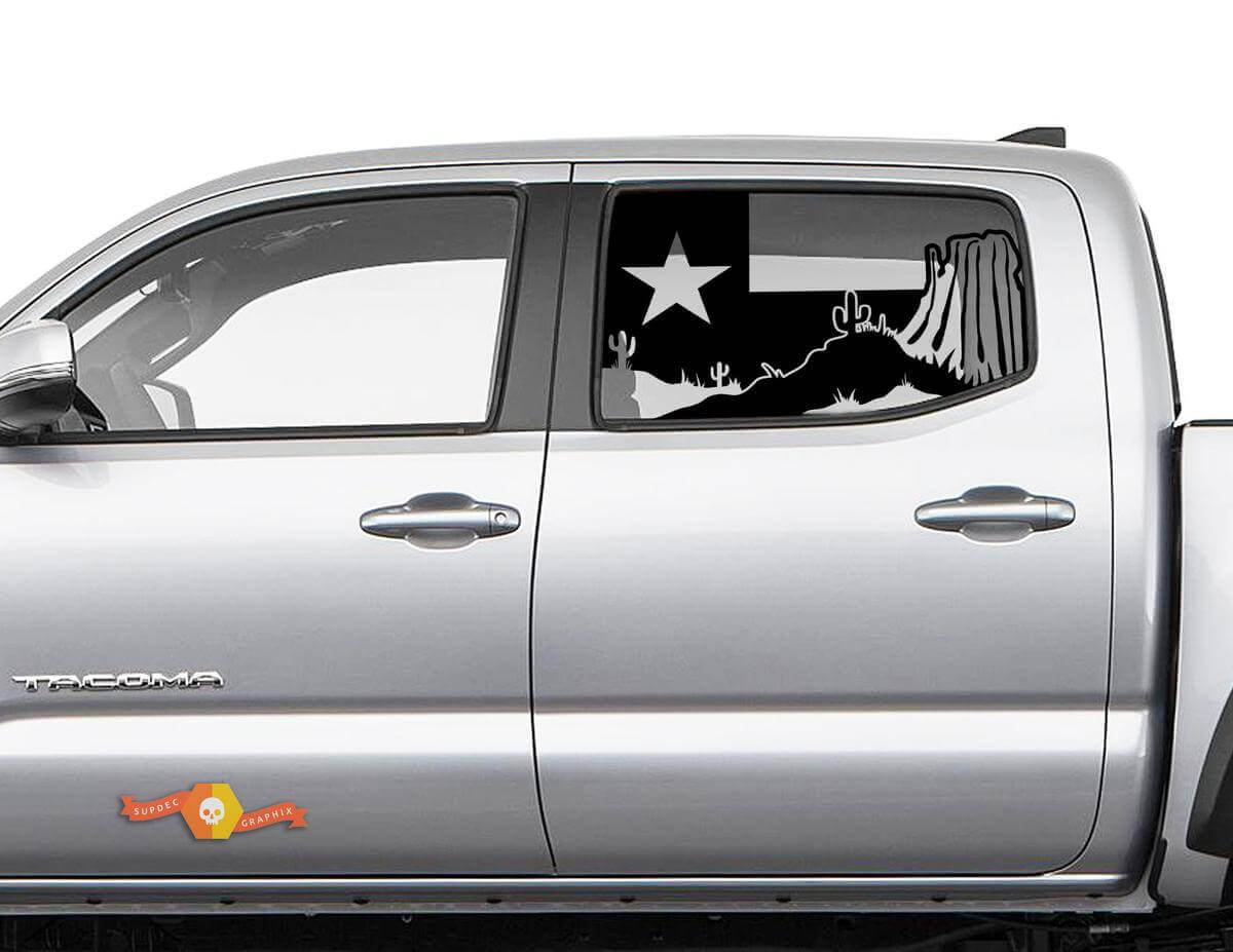 Autocollant Vinyle Drapeau Texas Cactus du Désert Pour Vitre Arrière Dodge Jeep Toyota Camions