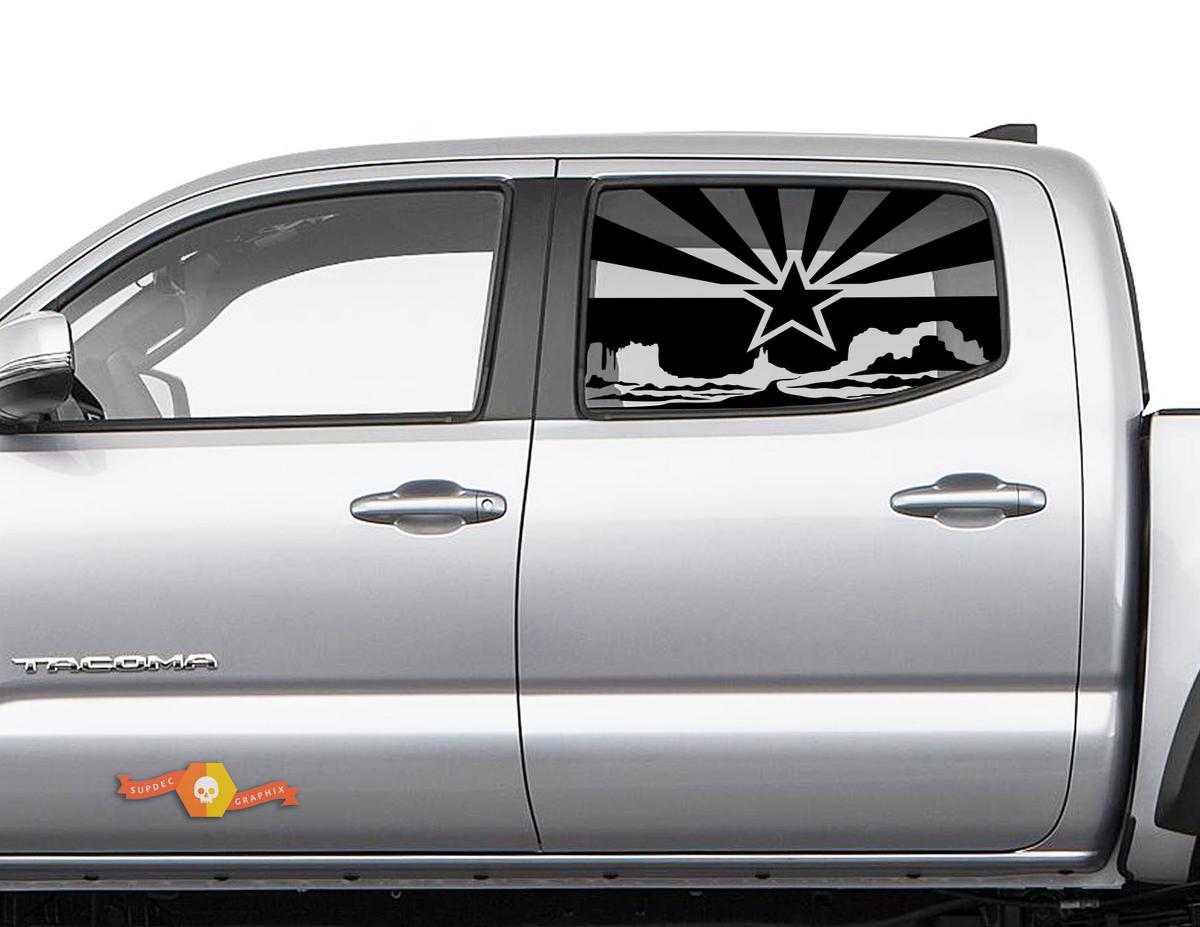 Autocollant en vinyle pour fenêtre latérale paysage désert avec drapeau de l'Arizona pour Toyota Tacoma