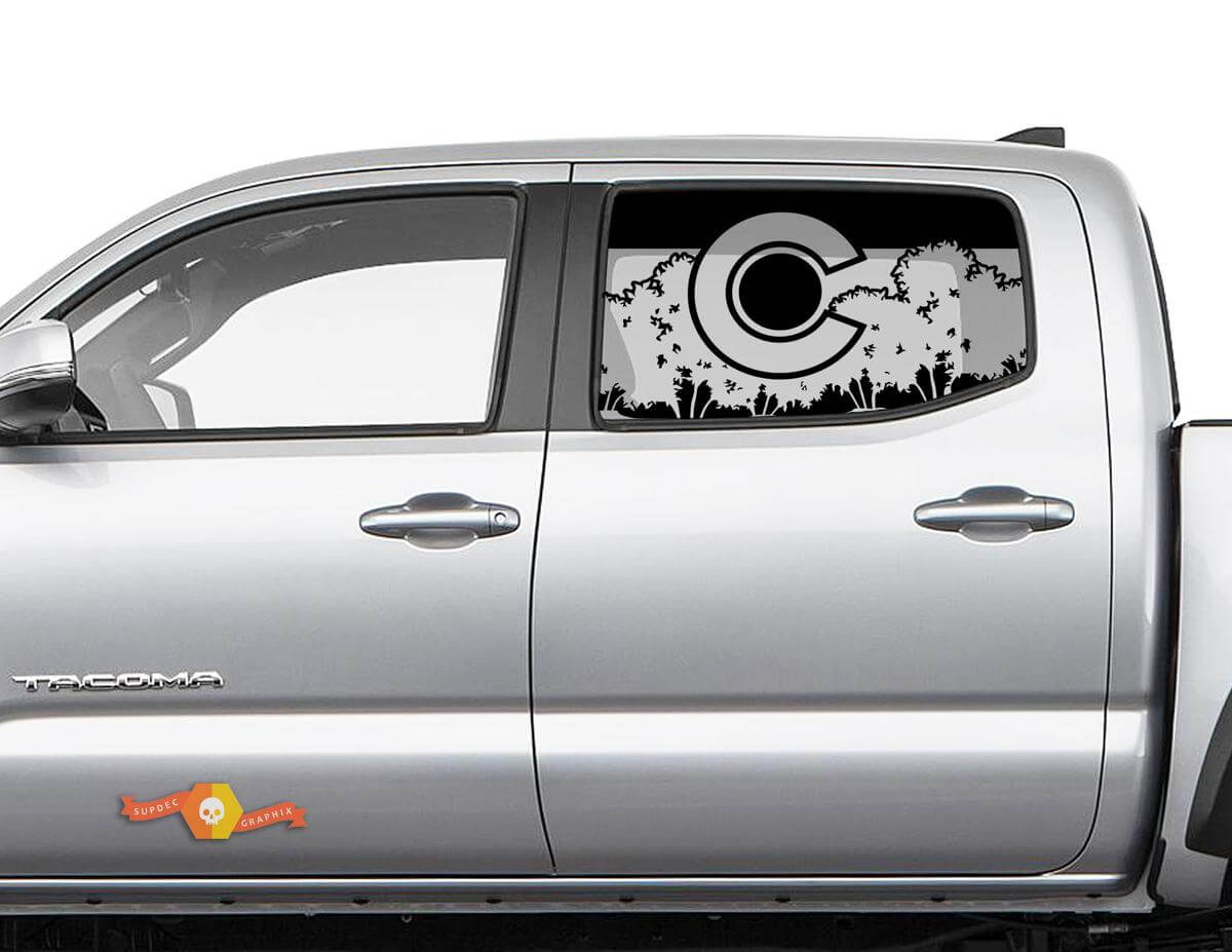 Colorado Flag Forest Mountains pour fenêtre latérale Toyota Tacoma 4Runner Tundra Autocollant
