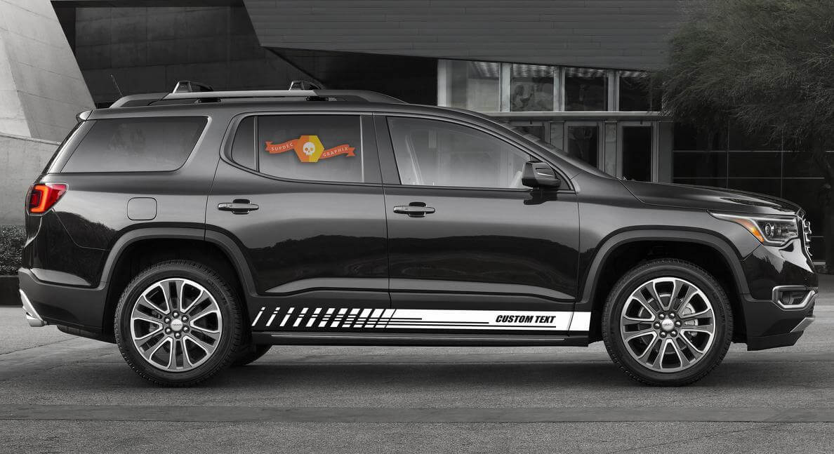 Autocollants en vinyle à rayures de bas de caisse de course pour GMC Acadia
