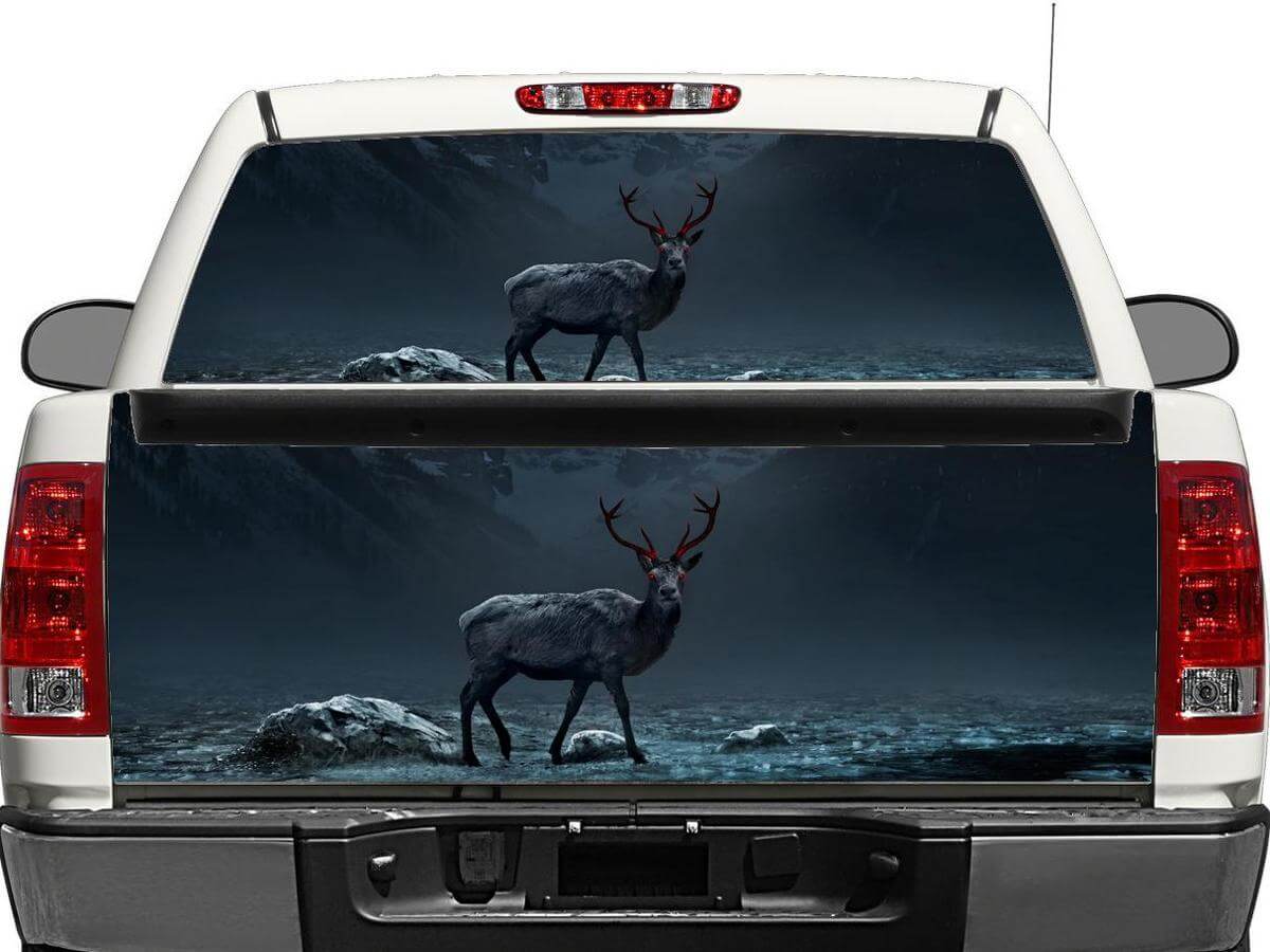 Cerf orignal avec yeux rouges lunette arrière OU hayon autocollant autocollant camionnette SUV voiture
