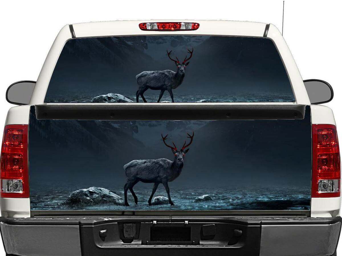 Autocollant vinyle de nuit de cerf pour lunette arrière ou hayon pour pick-up et SUV