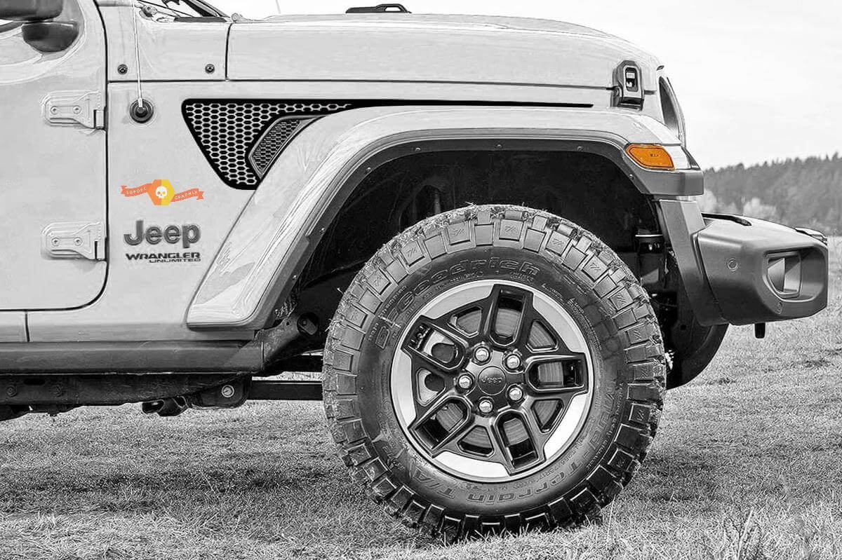Autocollant en vinyle noir mat à motif nid d'abeille pour évent latéral d'aile Jeep Wrangler Gladiator