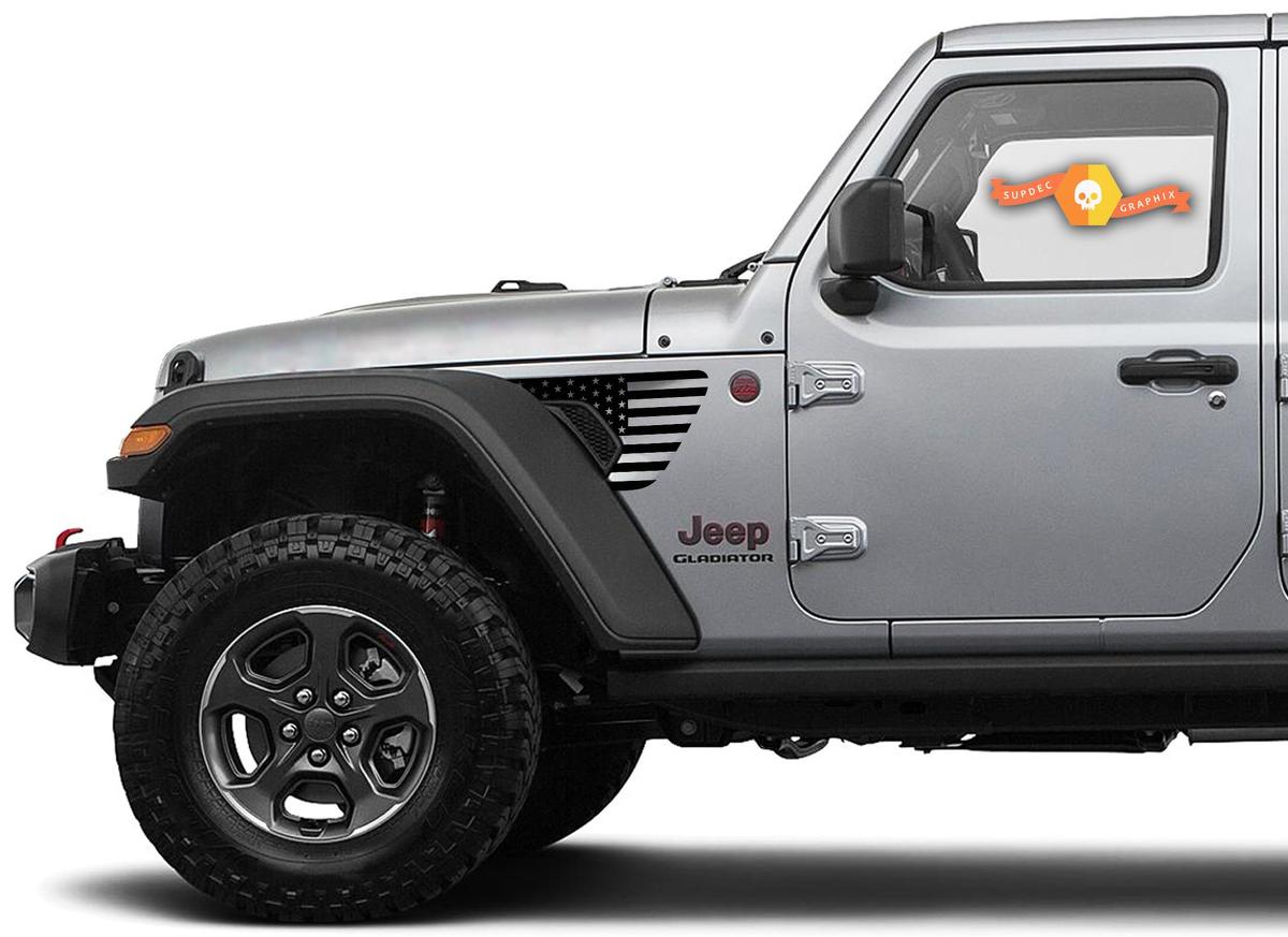 Paire de Jeep Gladiator Side JT Wrangler JL JLU Gravity Flag Big USA Style Fender Vent Blackout Vinyl sticker autocollant Kit graphique pour 2018-2021
