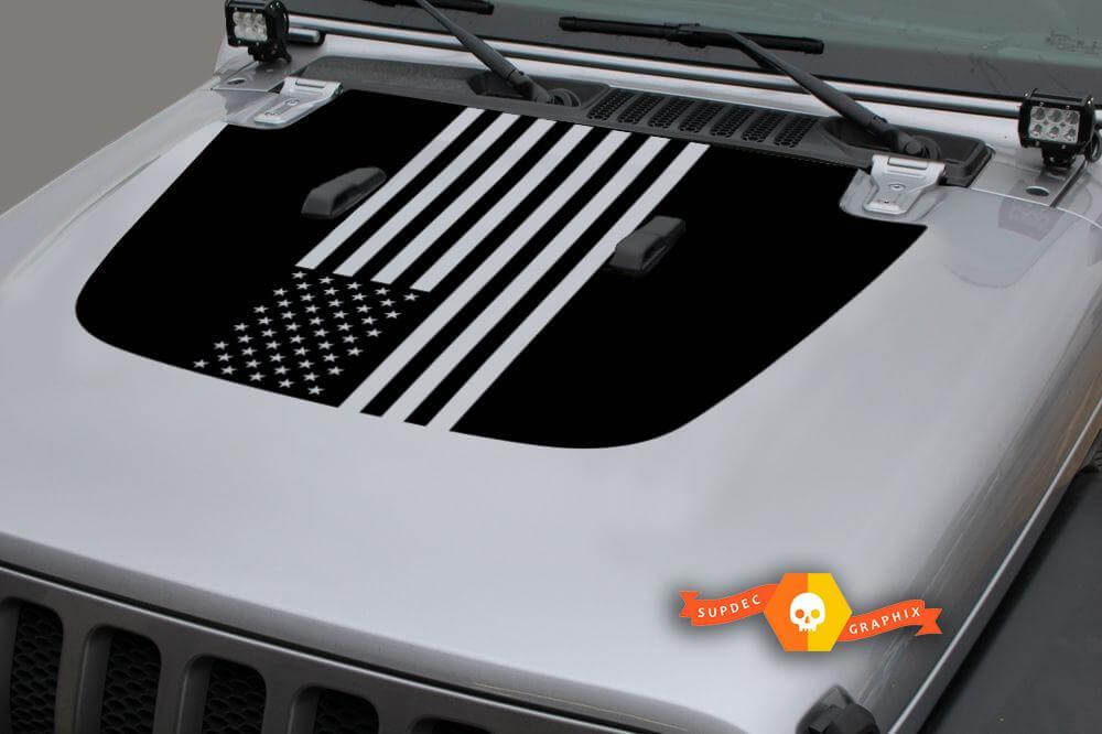 Autocollant vinyle drapeau USA pour capot Jeep Gladiator JT et Wrangler JL JLU
