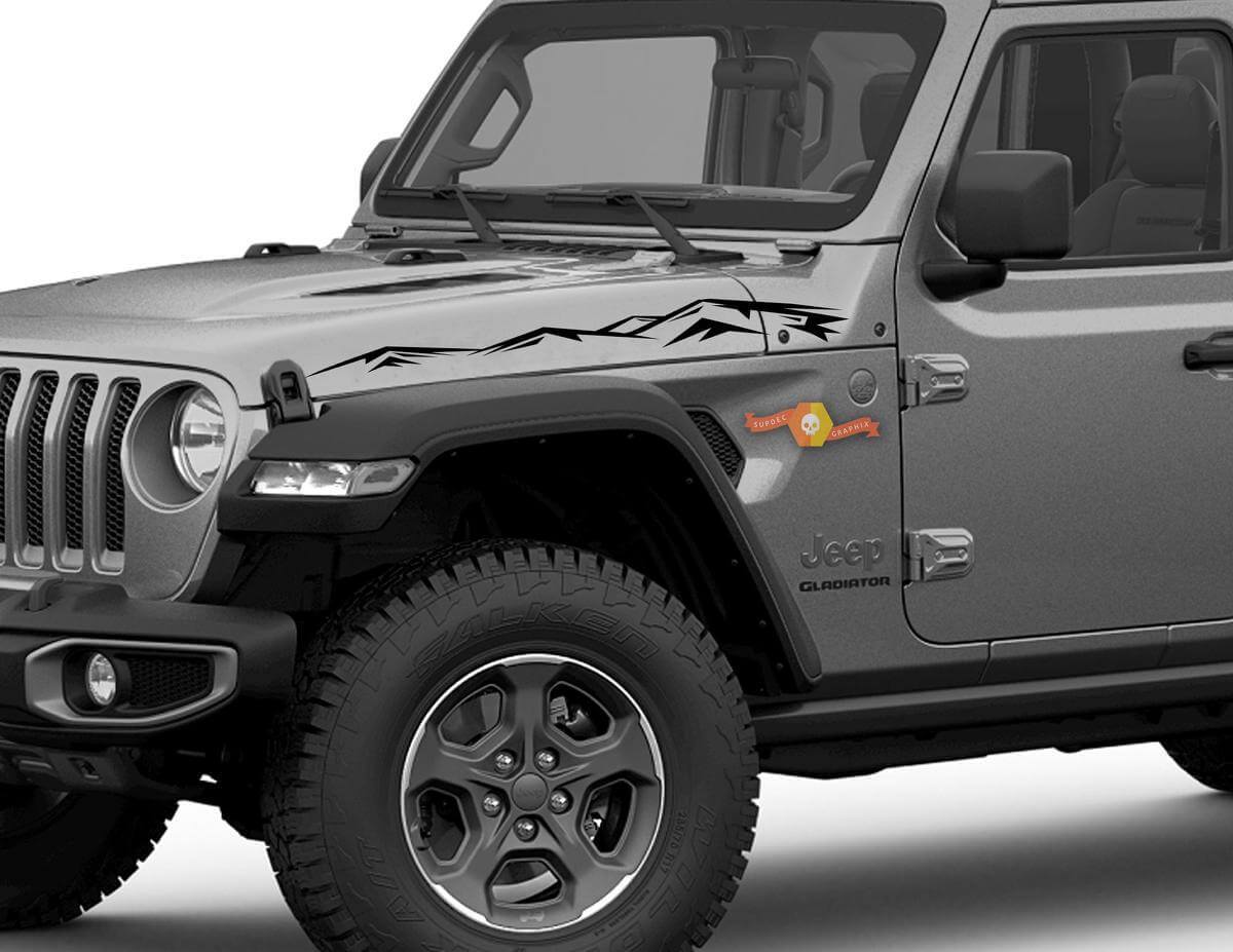 Paire de Jeep Gladiator Side JT Wrangler JL JLU Hood Mountains Graphics Autocollant en vinyle Kit graphique pour 2018-2021
