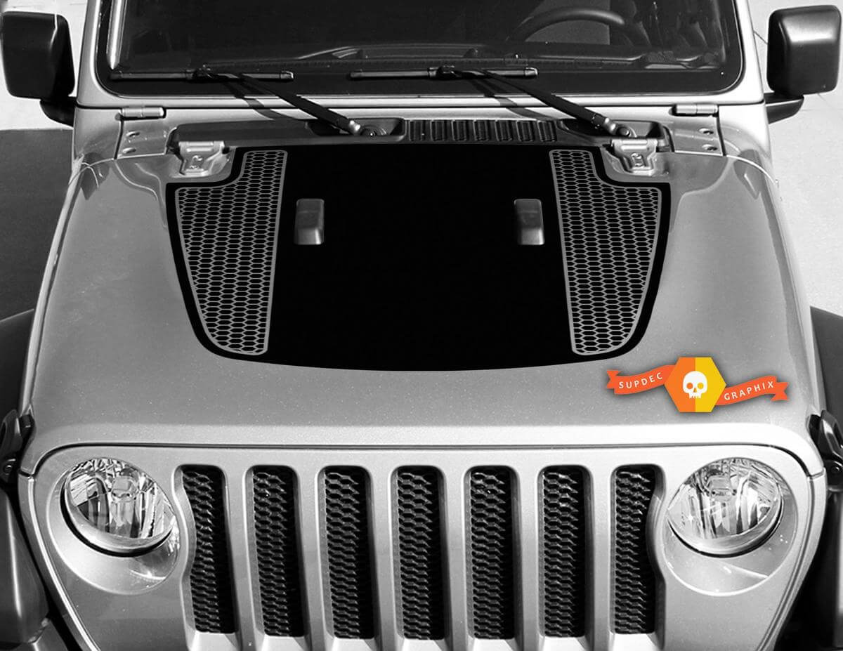 Autocollant en vinyle noir à motifs double nid d'abeilles pour capot Jeep Gladiator & Wrangler