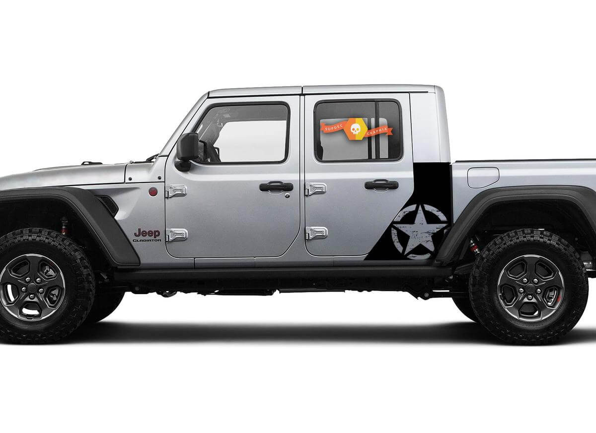 Jeep Gladiator Side War Destroyed Star Autocollant Autocollant Style Usine Corps Vinyle Graphique Rayures Kit 2018-2021
