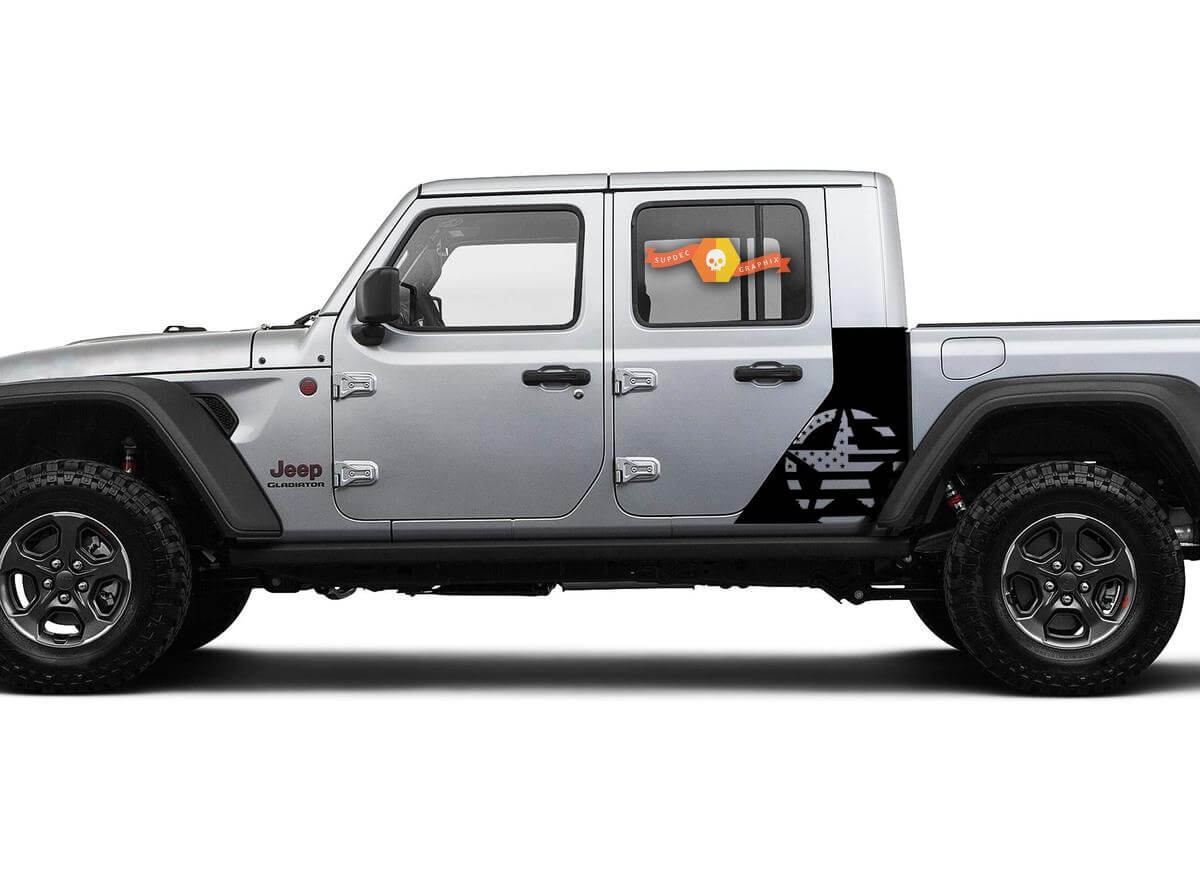 Jeep Gladiator Side War Flag USA Star Autocollant Autocollant Style Usine Corps Vinyle Graphique Rayures Kit 2018-2021

