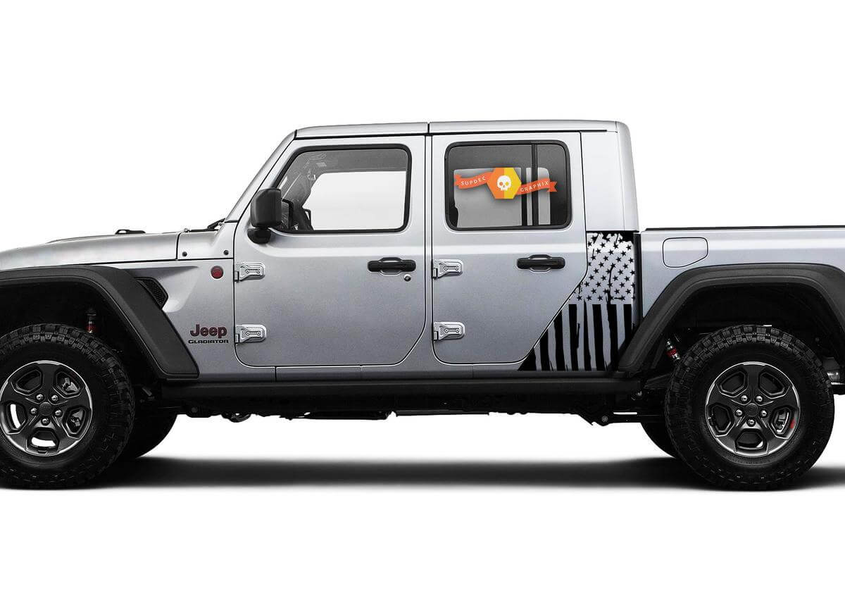Drapeau Latéral USA Militaire Corps Endommagé Kit de Graphiques Vinyle Bandes Autocollant 2 pour Jeep Gladiator