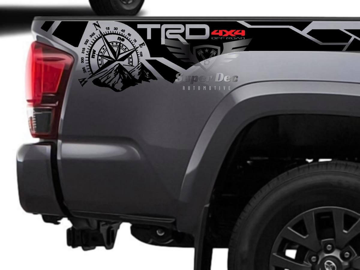 Kit d'autocollants en vinyle TRD 4x4 Compass Mountain pour les côtés de benne de Toyota Tacoma