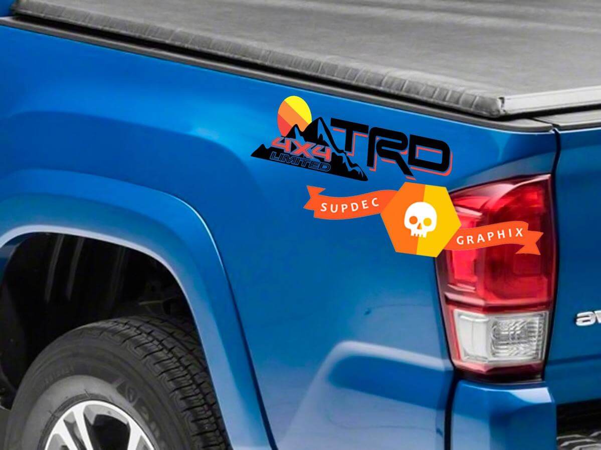 Autocollants vinyle vintage coucher de soleil logo TRD Mountains pour les côtés de lit Toyota Tacoma Tundra FJ Cruiser