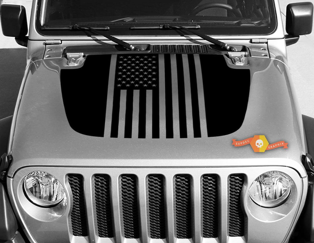 Autocollant en vinyle drapeau USA pour capot Jeep Gladiator et Wrangler