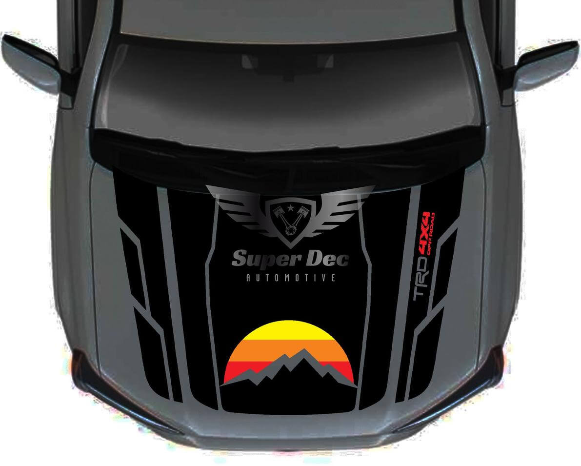 Décalcomanie vinyle rayures rétro capot coucher de soleil montagne pour Toyota 4Runner 5e génération sans prise d'air