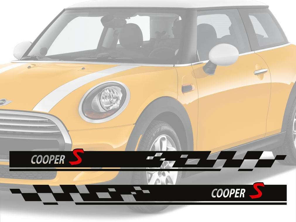 Kit d'autocollants en vinyle bandes damier latérales Cooper S pour Mini Cooper