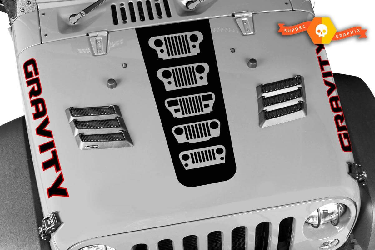 Kit d'autocollants capot et latéraux Gravity Grille Evolution pour Jeep Wrangler et Gladiator