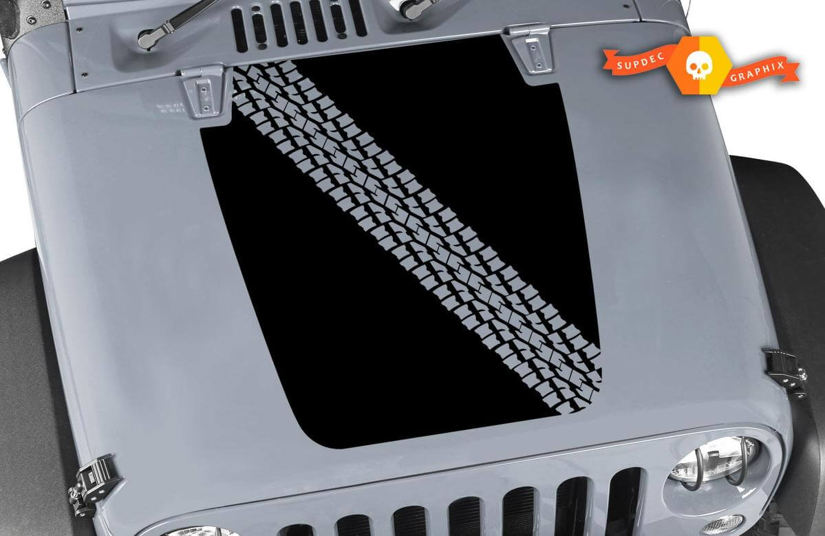 Autocollant en vinyle de capot style noir pour piste de pneu Jeep Wrangler