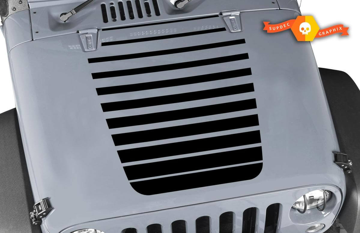 Capot de décalcomanie Jeep avec rayures vinyle toutes les couleurs autocollant JK LJ TJ 2007-2018
