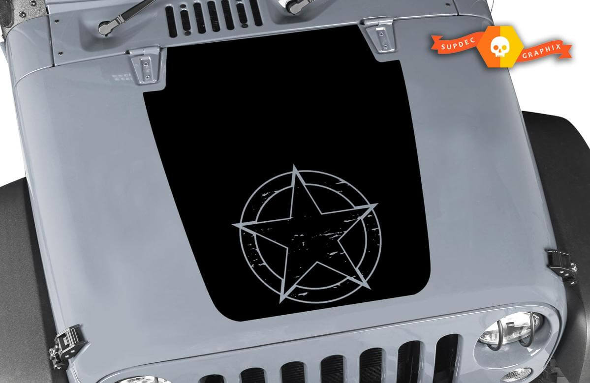 Autocollant en vinyle noirci Étoile militaire usée pour capot Jeep Wrangler