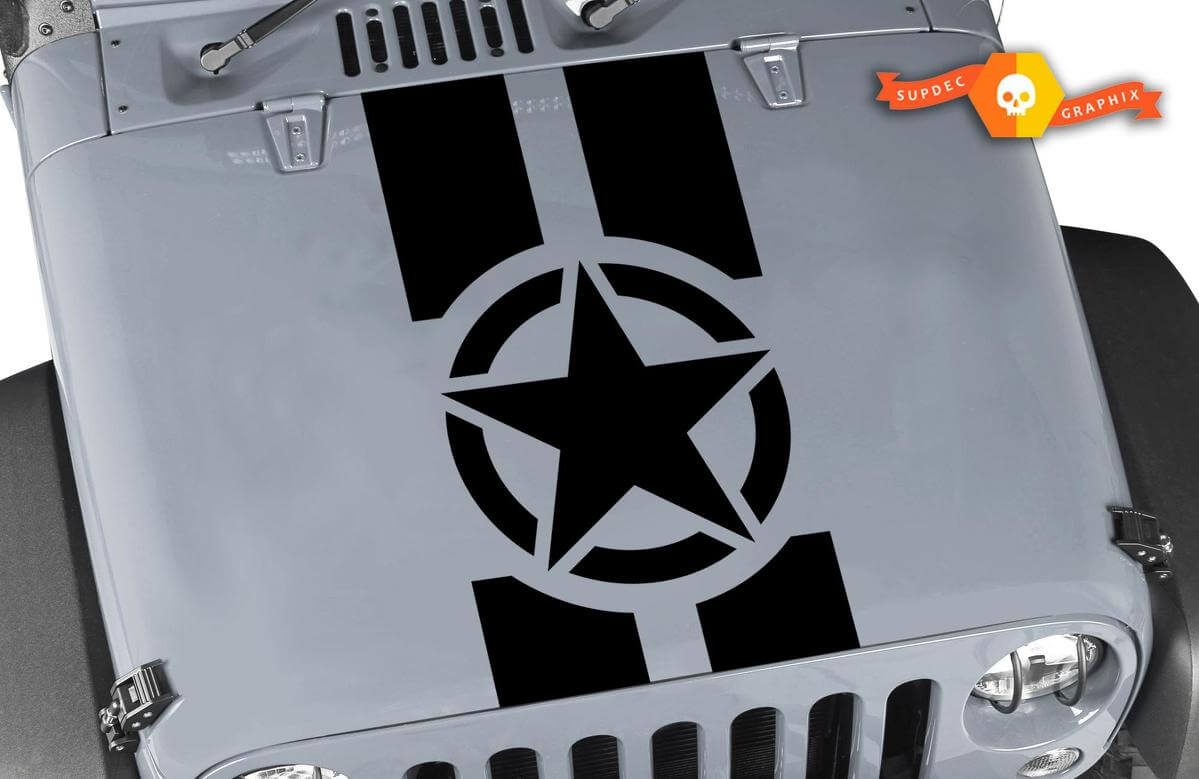 Kit d'autocollants en vinyle de bandes capot Military Star pour Jeep Wrangler