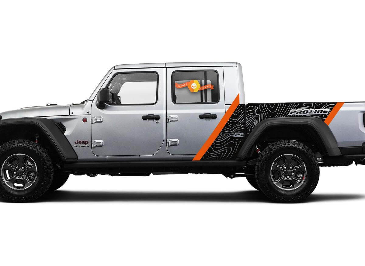 Kit d'autocollants vinyle latéraux Carte topographique Pro-Line pour Jeep Gladiator