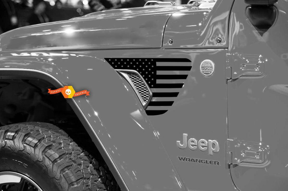Paire de Jeep Wrangler 2018 JL JLU USA Flag Fender Vent Accent 2pc Vinyl Sticker Decal Graphic kit pour 2018-2021 pour les deux côtés
